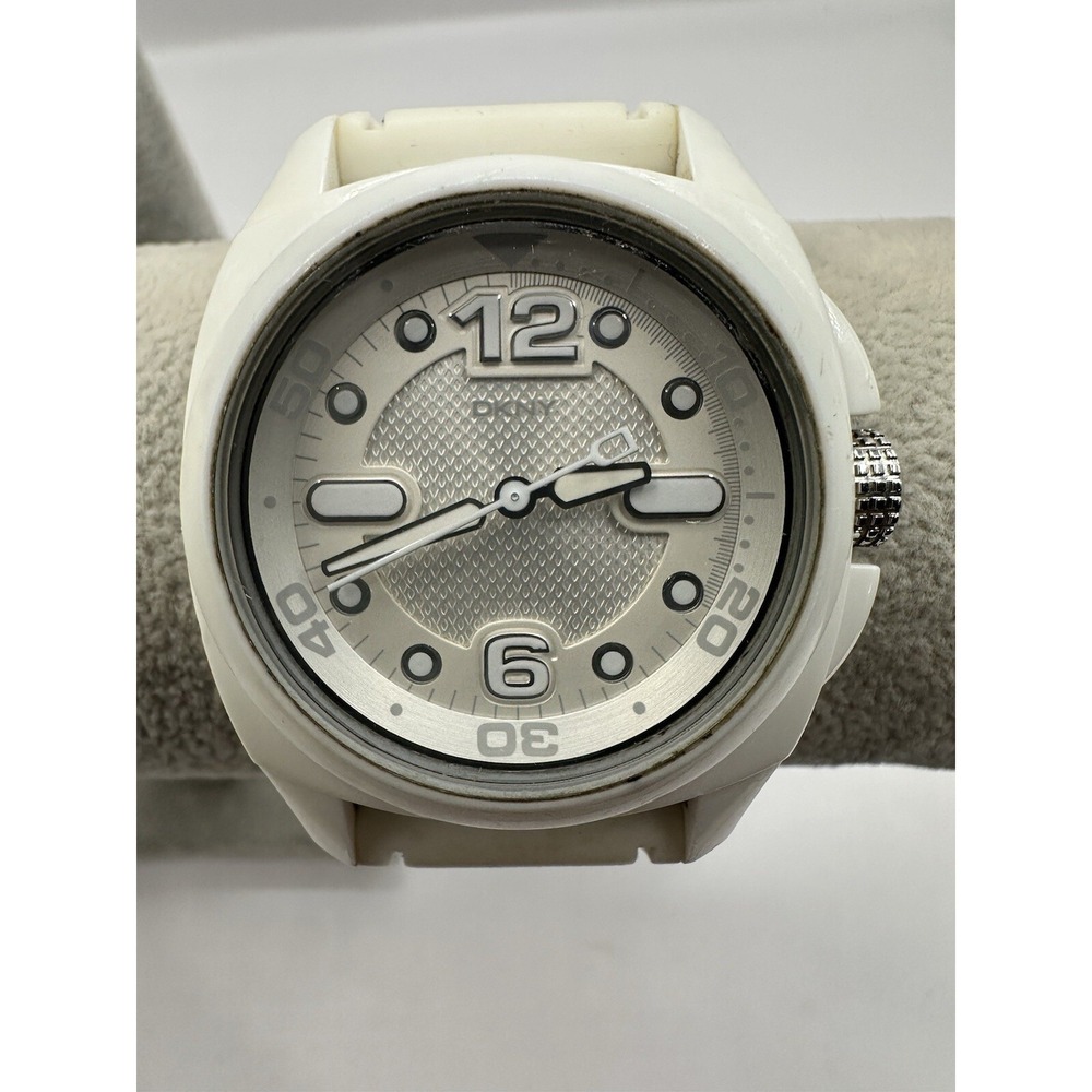 DKNY Ladies Watch 42MM 8" New Battery NY-4899 White Silicone‎ Band Q